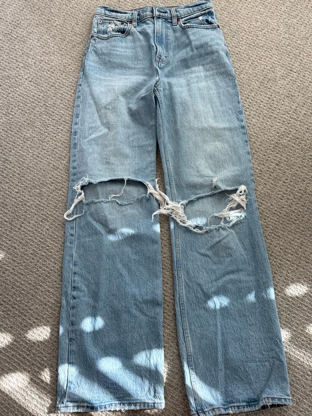 Abercrombie & Fitch Light Blue Distressed Wide-Leg Jeans